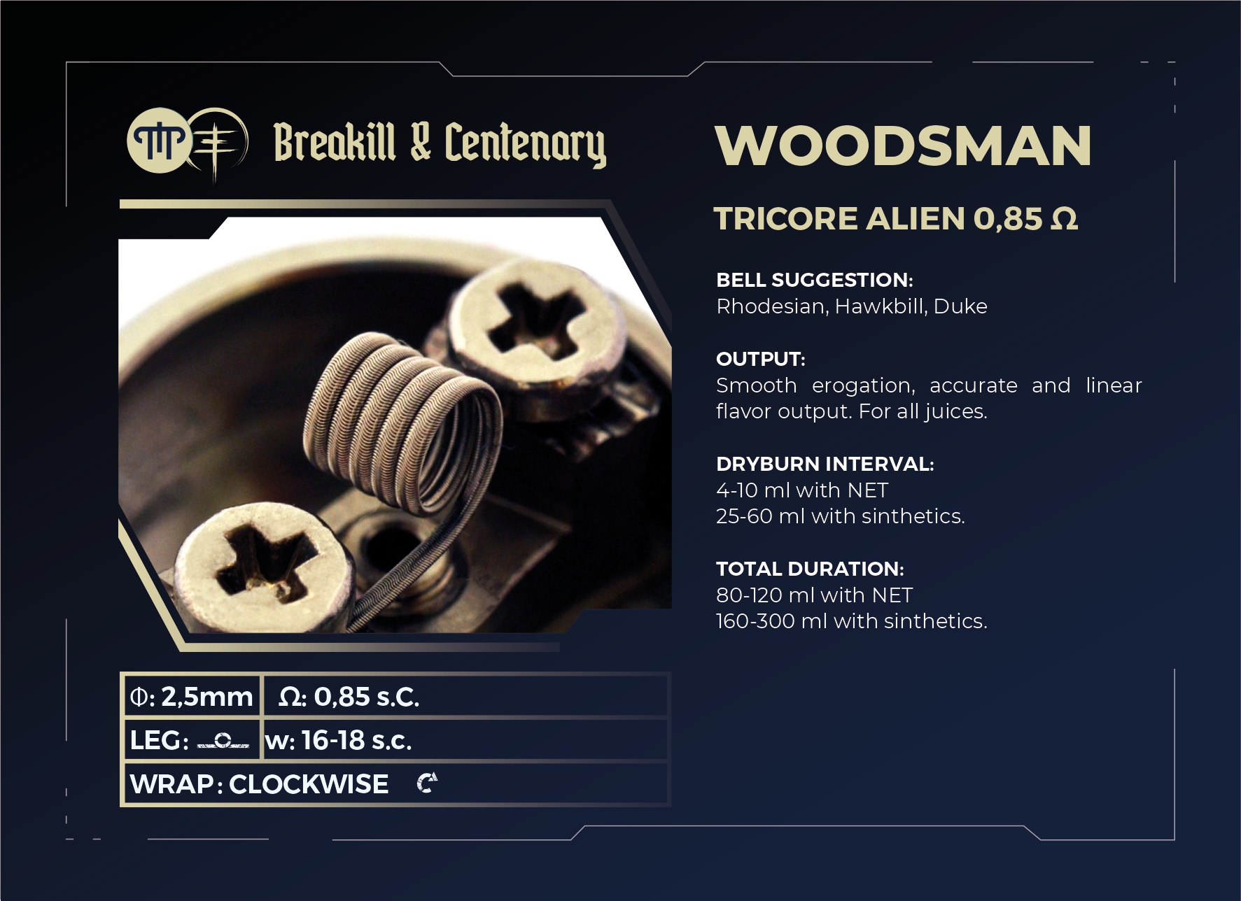 centenary-mods-woodsman-tricore-alien-0-85-coil-mtl-handmade image 2